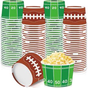 Qyeahkj 50 Pcs Football Snack Bowls Party Supplies Football Field and Rugby Serving Bowl 9 oz Paper Football Chili Bowls Disposable Treat Cups for Football Theme Birthday Party Decoration