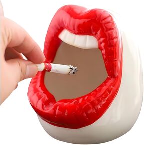 Red Lips Shaped Creative Ashtray for Cigarettes, Windproof Cigarette Ash Tray for Indoor Outdoor Use, Smokers' Ash Holder, Desktop Smoking Tobacco Ash Tray with Storage Function for Home Decoration