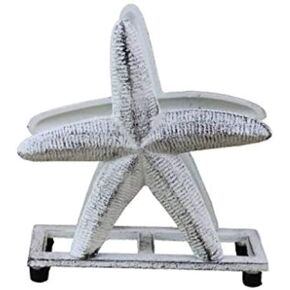 Handcrafted Nautical Decor Rustic Whitewashed Cast Iron Starfish Napkin Holder 6" - Decorative Starfish -