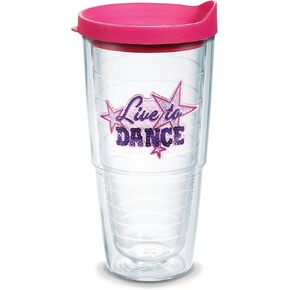 Tervis Live to Dance Made in USA Double Walled Insulated Tumbler Cup Keeps Drinks Cold & Hot, 24oz - Fuchsia Lid, Sequins