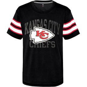 NFL Kansas City Chiefs Black Kids Youth 8-20 Team Official Stripe Wordmark Primary Logo Fashion Football T-Shirt
