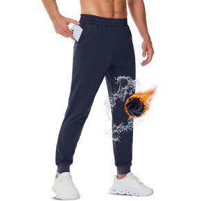TACVASEN Men's Fleece Lined Joggers Sweatpants with Zipper Pockets Water Resistant Winter Warm Running Athletic Gym Pants