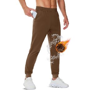TACVASEN Men's Fleece Lined Joggers Sweatpants with Zipper Pockets Water Resistant Winter Warm Running Athletic Gym Pants in Kuwait