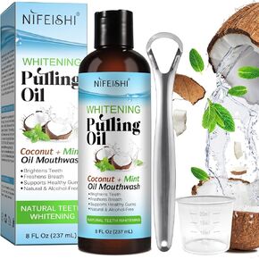 Coconut Oil Pulling Mouthwash Peppermint Ayurvedic with Vitamin D, E, K2, Alcohol Free for Teeth Whitening, Helps with Fresh Breath, Mouthwash for Oral Health (8 fl.oz)