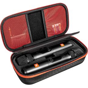 Wireless Microphone Travel Case - Dual Mic Storage with Shock-Proof Design, Handle, Mesh Pocket for Adapters, AA Batteries - Ideal for Karaoke, Singing & Partybox Microphone Accessories - Black