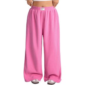 Women's Plus Size Elastic Waist Sweatpants Wide Leg Letter Patched Pants with Pocket