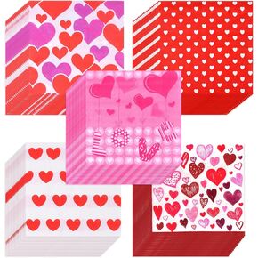 FEPITO 100 Pcs Valentine's Day Napkins Hearts Design Luncheon Napkins for Valentine's Day Decoration,Bridal Shower, Wedding, Birthday Party