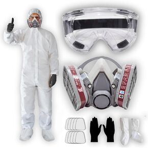 Hazmat Paint Suit Plus Full Face Respirator Mask And Anti Fog Protection Goggles Full Body Suit Production 6 Sizes