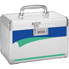 Medicine Lock Box With Combination Lock - 10 x 6 x 6.7 Inches - First Aid Safe Medication Storage Box, Medications and Personal Items, Safe Box for Home and Outdoor - Silver 【No strap】