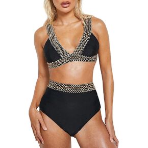 Women High Waisted Bikini Set Tummy Control Swimsuit Two Piece Bathing Suit Push Up Triangle Top Coverage Bottom