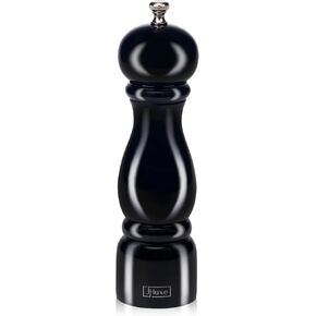 Classic Wood Pepper Mill Grinder, 8 Inch Manual Black Salt Pepper Mill, Adjustable Coarseness Wooden Peppermill, Refillable Pepper Salt Grinder with Ceramic Rotor, Best Kitchen Tools, EE1