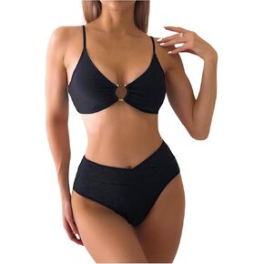 SOLY HUX Bathing Suit for Women Spaghetti Strap Ring Linked Bikini Sets Two Piece Swimsuit