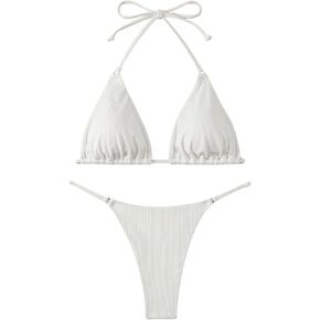 SOLY HUX Women's Halter Swimsuits 2 Piece Tie String Triangle Bikini Set High Cut Bathing Suits