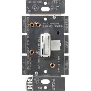 Lutron Toggler Quiet 3-Speed Slide-To-Off Fan Control, 1.5-Amp, Single-Pole/3-Way, AYFSQ-F-WH, White
