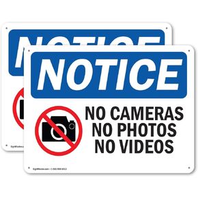 (2 Pack) No Cameras No Photos No Videos OSHA Notice Sign 14 Inch X 10 Inch Plastic Sign, Weather Resistant, UV Protected for Workplace, Business, and Construction Site, Made in the USA