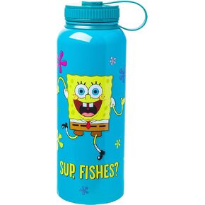 Silver Buffalo Spongebob Sup Fishes Stainless Steel Water Bottle With Twist Lid, 42 Ounces