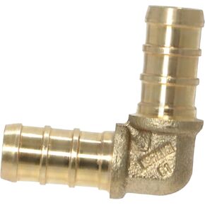 5 Pcs XFITTING Pex 3/8 Inch x 3/8 Inch Pex Elbow Brass Crimp Fitting, 25-5-8=5X