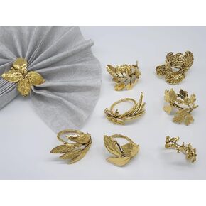 Herb Napkin Rings - Vintage Leaf Napkin Ring Set of 8 for Every Occasion - Ideal for Thanksgiving Christmas Wedding Fall Party Celebrations