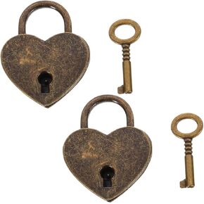 1PC Lock Antique Brass Padlock with Key,Small Locks with Keys,Vintage Heart Shape Anti-Theft Mini Padlock Bag Locker Lock with Key Travel Suitcase Luggage Box Case Key Keyed Padlock