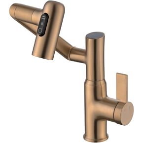 Lefton Rotatable Bathroom Faucet with Temperature Display in Fahrenheit (Batteries-Free), 3 Water Modes, Brushed Copper, BF2204-7