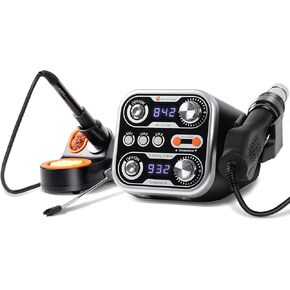 M-T 2 IN 1 Soldering Iron & Hot Air Rework Station 760W High Power With 3 Sets Stored Temperature and Smart Safe Sleep Mode SMD Estacion de Calor,°F/°C Conver Digital,Temp Correction Dual LED Screen