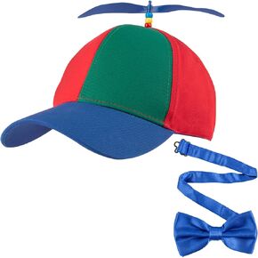 AUEAR, Rainbow Propeller Hat Detachable Helicopter Top Cap Baseball Hats Nerd Crazy Hat with Adjustable Bowtie