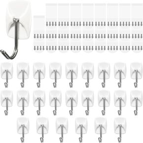Small Wire Hooks for Wall 24 Hooks + 26 Adhesive Strips,Damage Free Hanging Wall Hooks with Adhesive Strips,No Tools Adhesive Hooks for Key Holder,Christmas Decorations (Holds up to 0.5 lb)