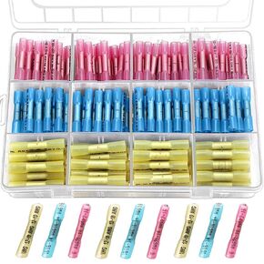 PONFY 200PCS Heat Shrink Butt Connectors Kit, Waterproof Electrical Connectors Wire Terminals, Insulated Marine Automotive Copper Connector Kit