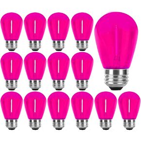 S14 Pink LED Bulb 1W Shatterproof Pink Replacement Light Bulb E26 Base LED Filament Edison Pink Colored Lights S14 Waterproof Outdoor String Replacement Bulbs for Home Yard Patio Wedding,15 Pack