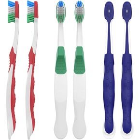 Fregum Medium Toothbrushes for Adults, with Built in Tongue Scraper, 6 Count