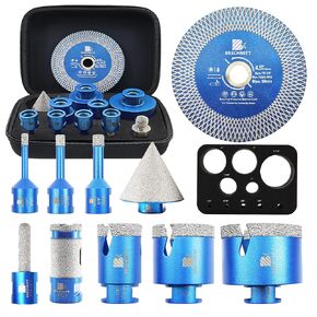 Diamond Tile Hole Saw Kit - BRSCHNITT Diamond Core Drill Bit 1/4" 5/16" 3/8" 1-3/8"2" 2-1/2"& 3/8" 1" Finger Bit & 2" Chamfer Bit for Porcelain Tile Ceramic Marble Granite & Diamond Blade
