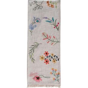 Creative Co-Op Long Slub Printed Rectangle Table Runner with Flowers, Embroidery and Fringe, Multicolor