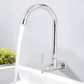 Ejoyous Kitchen Faucet, Wall Mount Sink Faucet 360 Degree Rotation Single Cold Water Tap for Home Bathroom Laundry Commercial Utility Hotel Restaurant