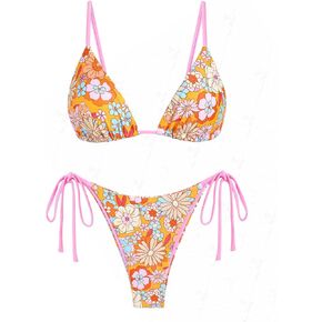 seamoly Textured Cinched Tie Straps Tanga Bikini Set