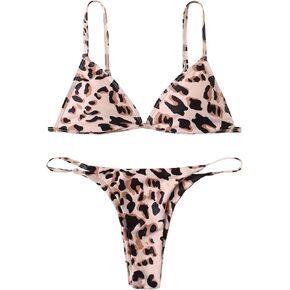SweatyRocks Women's 2 Pieces Triangle Bikini Swimsuits Leopard Print High Cut Bathing Suit