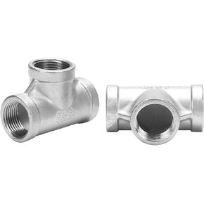 Stainless Steel Tee Adapter - 1/2 Inch Female 3 Way Shape Connector SUS304 Cast Pipe Fitting (Pack of 2)