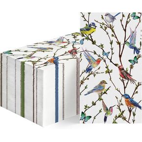 Horaldaily 100 Spring Summer Disposable Paper Decorative Guest Napkins, Watercolor Birds Branch Hand Towel for Party Lunch Dinner Kitchen Bathroom