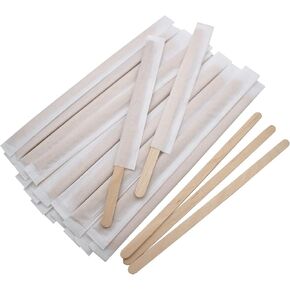 BLUE TOP Individually Paper Wrapped Wooden Coffee Stirrers 7 Inch Pack 500, Disposable Wood Sticks for Coffee/Tea/Hot Beverage/Hot Chocolate/Cold Drinks, Wood Blenders for butter sugar,Craft Stick