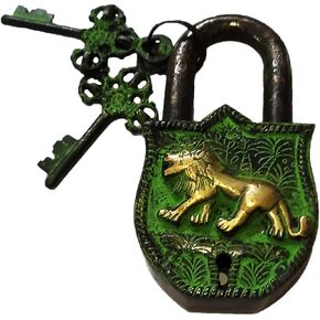 PARIJAT HANDICRAFT Functional Brass Beautiful Padlocks with Two Keys (Tiger-Antique)