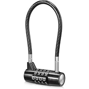 Long Shackle Padlock, 4 Digit Combination Padlock with Code, Waterproof Cable Lock, Outdoor Long Padlock for Gym Locker, School Locker Lock, Pet Door, Small Sheds, Fence Gate