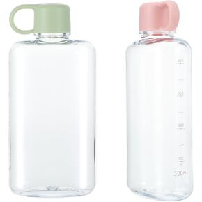 MAQUITA 2 Pack Portable Flat 17 oz Water Bottle, BPA Free Tritan Slim Water Bottle, Plastic Travel Water Bottle for Outdoor Sports, Camping, Fitness, Fits Purse bag Pocket