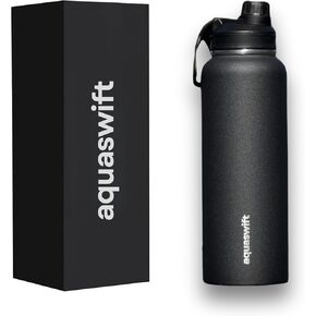 core - Sports Water Bottle - Gym & Outdoor Bottles, Double Wall, 40 oz, Black - Vacuum Insulated Stainless Steel - With 3 Lids, Straw, Spout and Handle Lid.