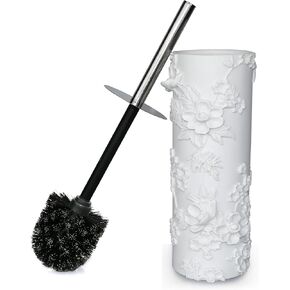 White Floral Branches Design Toilet Bowl Brush and Holder Set, Elegant Bathroom Cleaning Tool with Durable Bristles, Compact and Functional