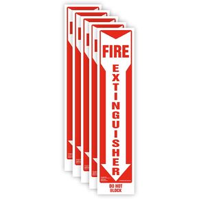 Fire Extinguisher, Do Not Block Sign 5-pk. with Vertical Red & White Down Arrow, 3" x 13.5" Permanent Self Adhesive Vinyl with Rounded Corners, J. J. Keller & Associates, Inc.