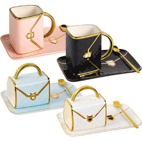 Handbag Coffee Mug Set of 4, Handbag Coffee Mug, Purse Coffee Ceramic Mug Set 10 Oz/ 310 ml Cute Creative Design Travel Tea Cup for Women Men Father's Day Thanksgiving Christmas Gifts