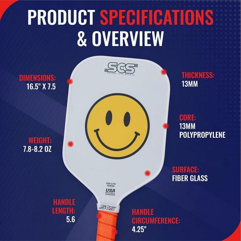 SCS - Pickleball Paddle, 2024 USAPA Approved, Carbon Fiber Surface & Sure-Grip Handle, Lightweight Intermediate, Enhanced Spin Control, Evo-Lite Series in Saudi Arabia