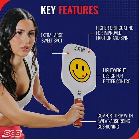SCS - Pickleball Paddle, 2024 USAPA Approved, Carbon Fiber Surface & Sure-Grip Handle, Lightweight Intermediate, Enhanced Spin Control, Evo-Lite Series in Saudi Arabia