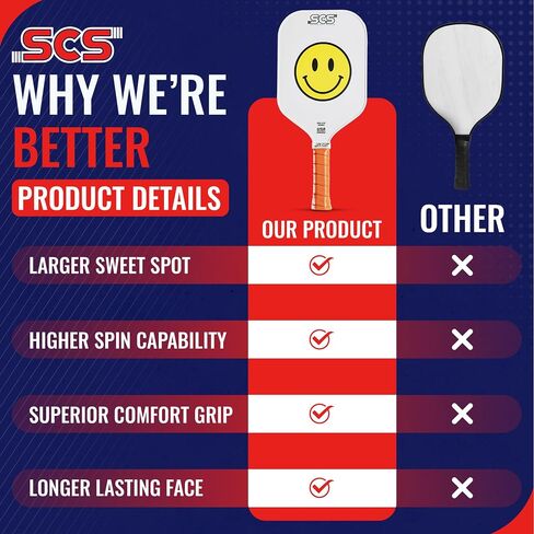 SCS - Pickleball Paddle, 2024 USAPA Approved, Carbon Fiber Surface & Sure-Grip Handle, Lightweight Intermediate, Enhanced Spin Control, Evo-Lite Series in Saudi Arabia