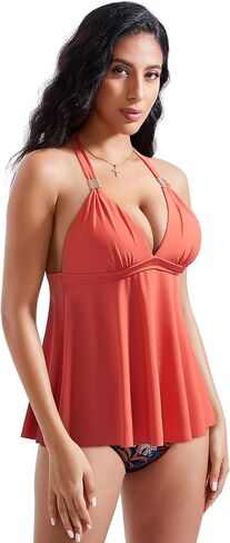 RXRXCOCO Women Halter Tankini Swimsuits Tummy Control Swimsuit Flowy V Neck Bathing Suits in Kuwait
