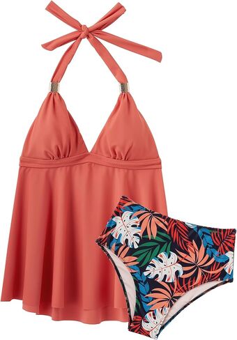 RXRXCOCO Women Halter Tankini Swimsuits Tummy Control Swimsuit Flowy V Neck Bathing Suits in Kuwait